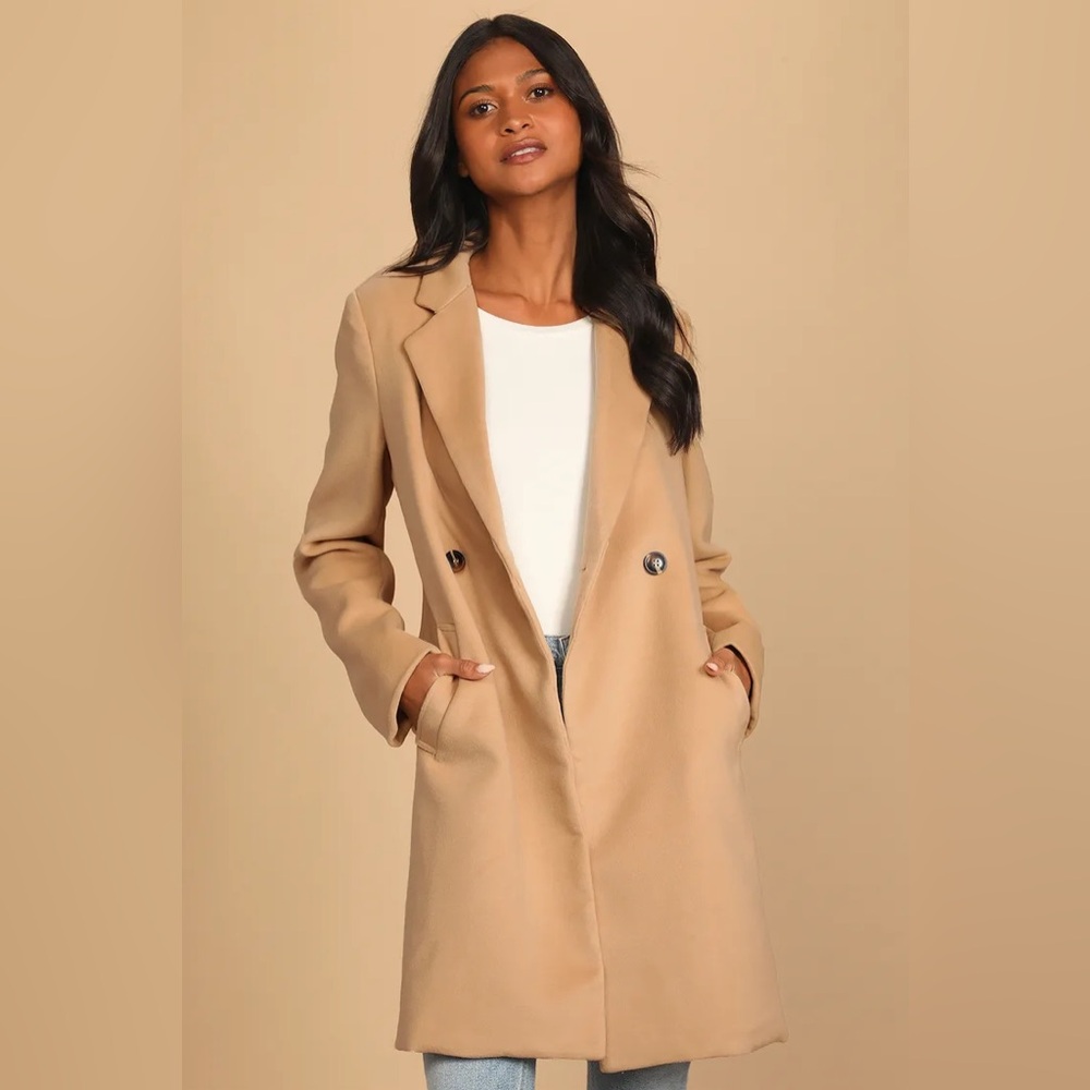 Harriet Long Double-Breasted Tan Coat